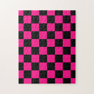 Kontrollerade rutor, shock rosa, svart geometrisk pussel