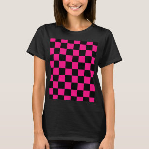 Kontrollerade rutor, shock rosa, svart geometrisk  t shirt