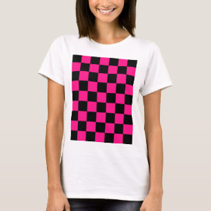 Kontrollerade rutor, shock rosa, svart geometrisk t shirt