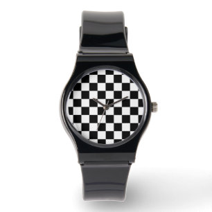 Kontrollerade rutor, svart och vit geometrisk refl armbandsur