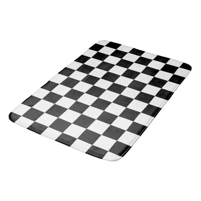 Kontrollerade rutor, svart och vit geometrisk refl badrumsmatta (Vinklad)