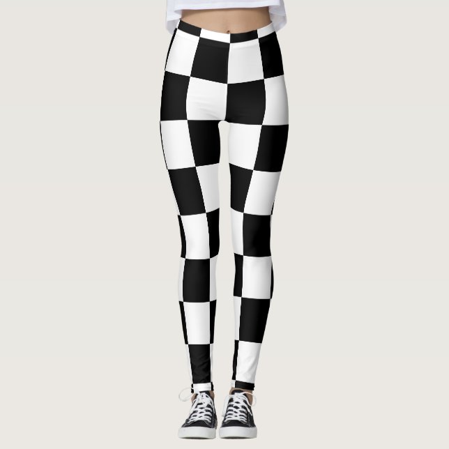 Kontrollerade rutor, svart och vit geometrisk refl leggings (Framsida)