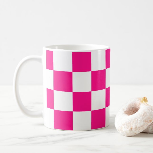 Kontrollerade rutor, vit geometrisk återcirkel för kaffemugg (Med munk)