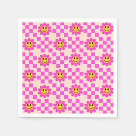 Kontrollerade Shock rosa Lutningsblommor med kvadr Pappersservett