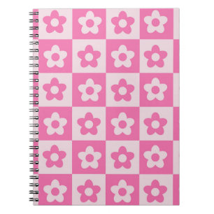 Kontrollerade Shock rosa och vita Retro Flowers Mö Anteckningsbok