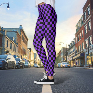 Kontrollerade svarta och Lila Leggings