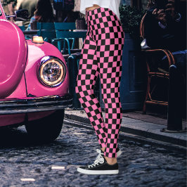 Kontrollerade svarta och Rosa Leggings