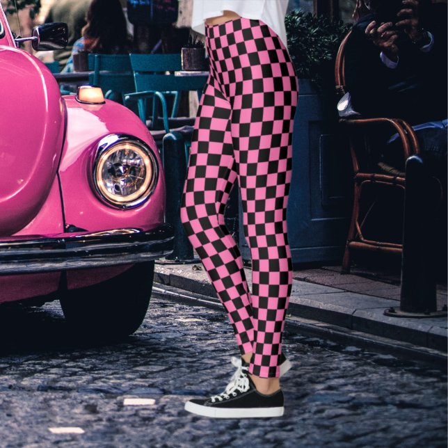 Kontrollerade svarta och Rosa Leggings (Skapare uppladdad)