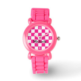 Kontrollerade vita shock rosa nummer Ditt namn Armbandsur