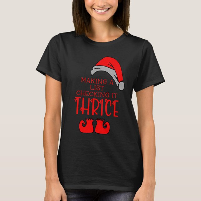 Kontrollerar den Thrice-jultomten Santa Hat Graphi T Shirt (Framsida)