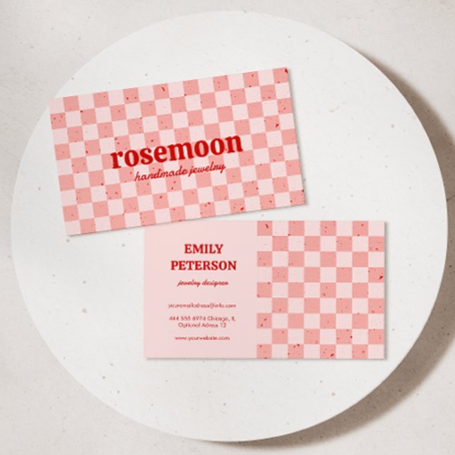 Kontrollerat Affärskort för Rosa Red Retro Visitkort (Skapare uppladdad)