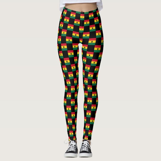 Kontrollerat Ghana Flagga Mönster Leggings (Framsida)