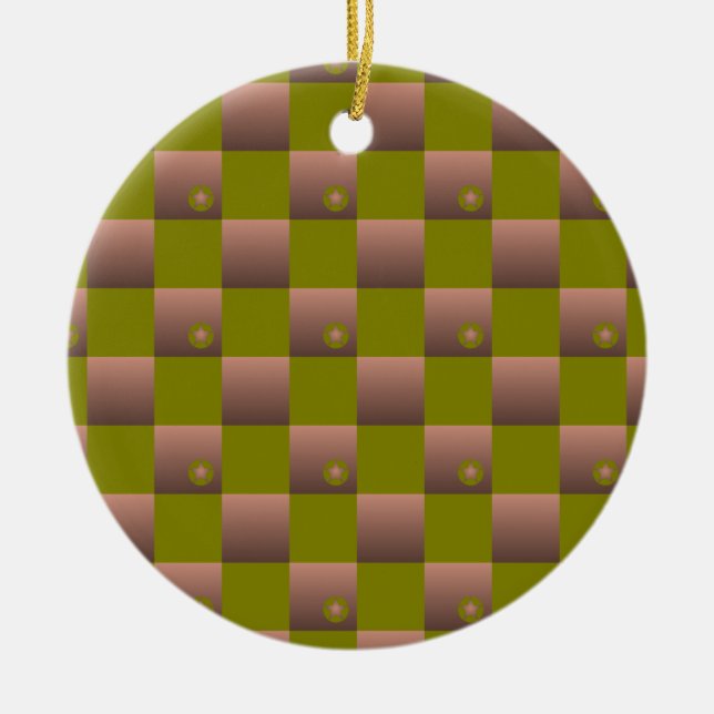 Kontrollerat mönster i brunt och oliv grönt julgransprydnad keramik (Framsidan)