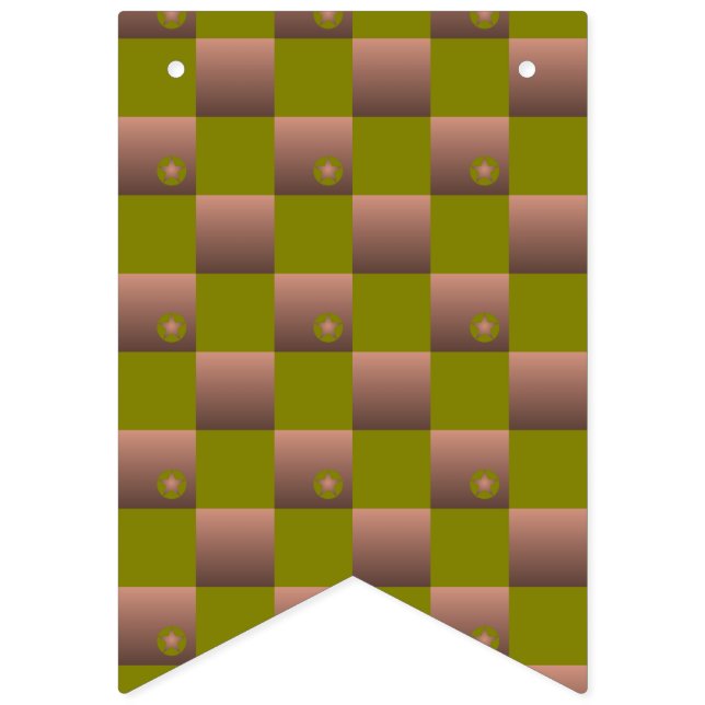 Kontrollerat mönster i brunt och oliv grönt vimplar (Första flaggan)