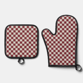 Kontrollerat Oven Mitt och Pot Holders- mörk red