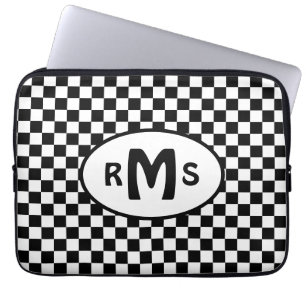 Kontrollerat svart och vitt monogram laptop fodral