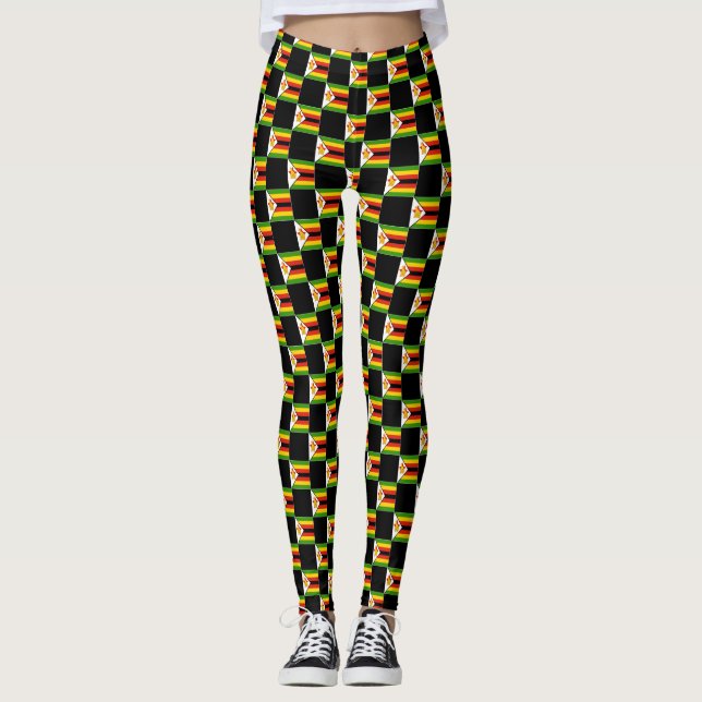 Kontrollerat Zimbabwe Flagga Mönster Leggings (Framsida)