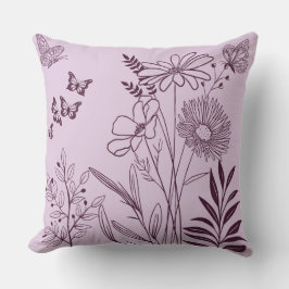 Kontur av estetiska blommor och fjärilar kudde