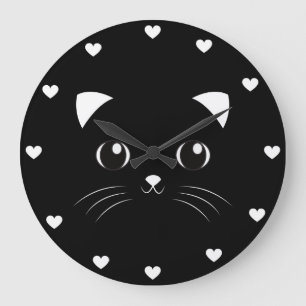 Kontur för Cute Kawaii Black Cat ansikte Stor Klocka