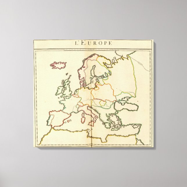 Kontur för Europa, bergsområden och floder Canvastryck (Framsida)