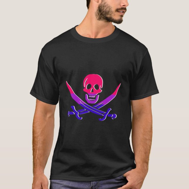 Kontur för Jolly Roger Bi Flagga Färg T Shirt (Framsida)
