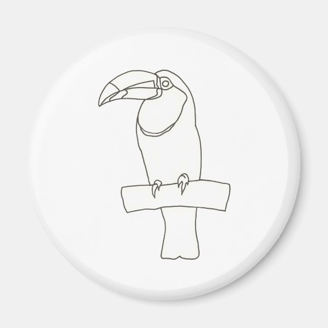 Kontur teckning av en Toukanfågel på gren Magnet (Framsidan)