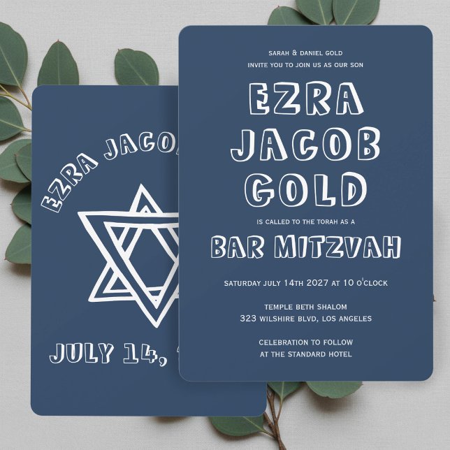 KONTURBOKSTÄVER DAVIDS STJÄRNA Beställning Bar Mit Inbjudningar (OUTLINE LETTERS STAR OF DAVID Custom Bar Mitzvah Invitation
)