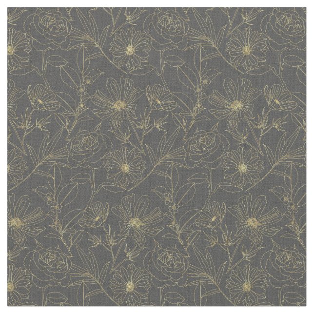 Konturdesign för enkla trädgårdsblommor i guld tyg (Närbild)