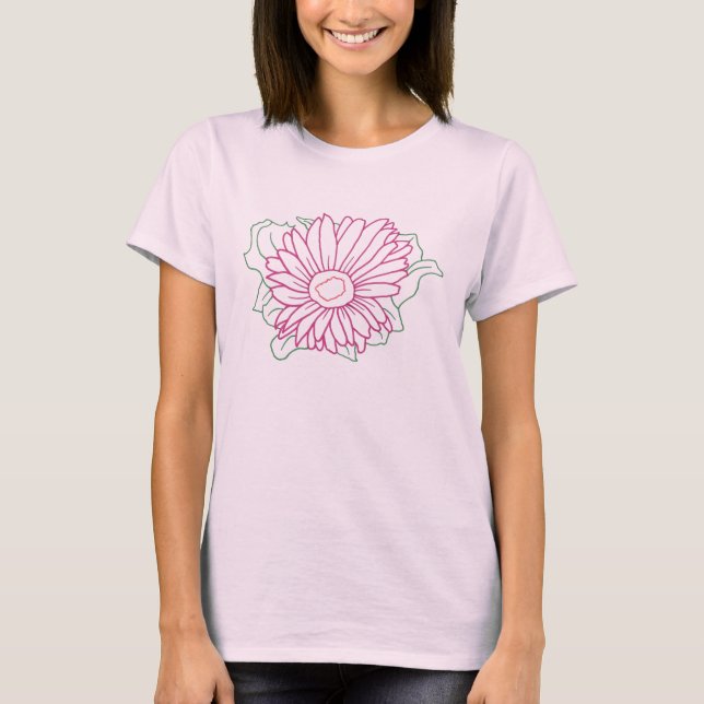 Konturkonst - rosa daisy-blomskjortor tee (Framsida)