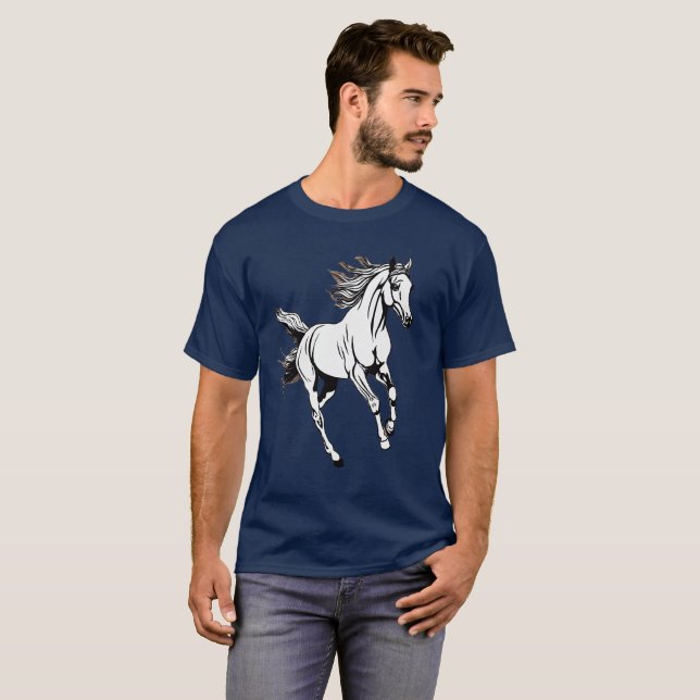 Konturkonst Running Horse Design - T Shirt (Hel framsida)