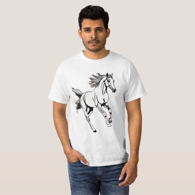 Konturkonst Running Horse Design - T Shirt (Hel framsida)