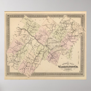 Konturplan för Washington County i Vermont Poster