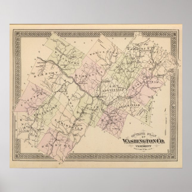 Konturplan för Washington County i Vermont Poster (Framsidan)