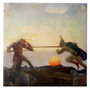 “Konung Arthurs och Sir Mordreds död” av NC Wyeth Kakelplatta