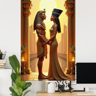 Konung Tutankhamun och drottning Nefertiti stående Poster