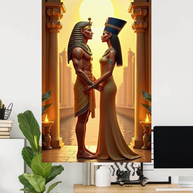 Konung Tutankhamun och drottning Nefertiti stående Poster (Hemmakontoret)