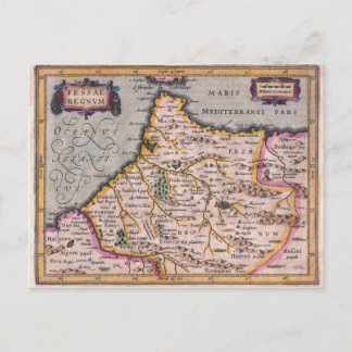 Konungariket Fez - Antique Karta i Marocko Postcar Vykort