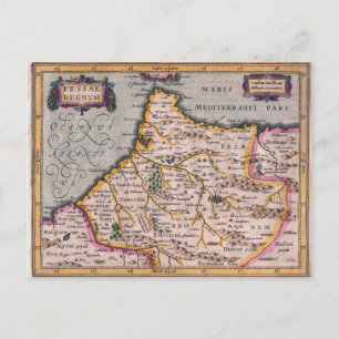 Konungariket Fez - Antique Karta i Marocko Postcar Vykort