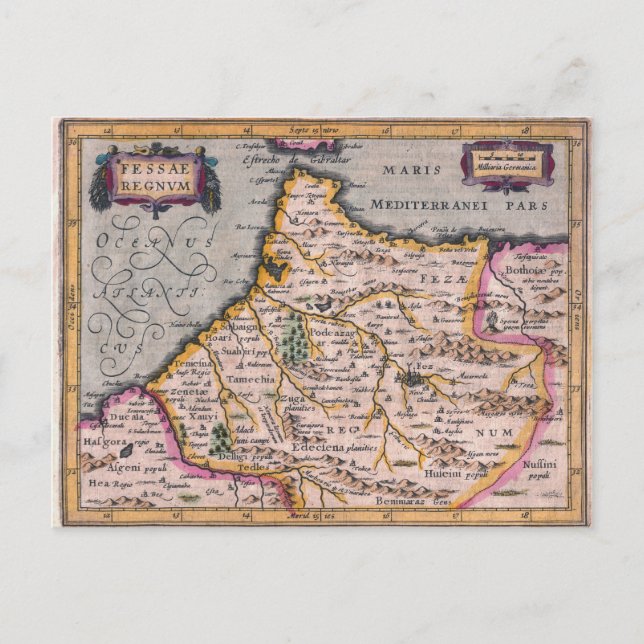 Konungariket Fez - Antique Karta i Marocko Postcar Vykort (Framsida)