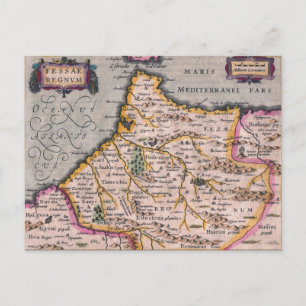 Konungariket Fez Fes Antique Karta i Marocko Postc Vykort