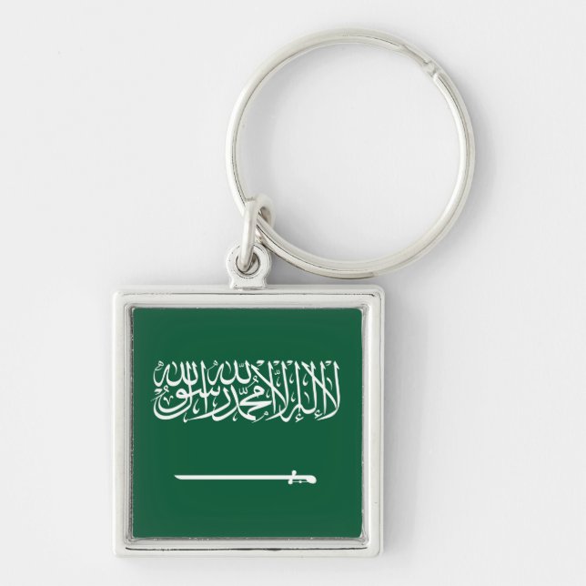 Konungariket Saudiarabien flagga Fyrkantig Silverfärgad Nyckelring (Framsidan)