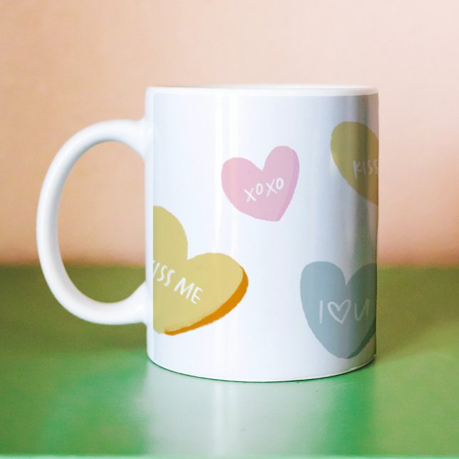 Konversationen Kärlek Hearts Valentindagen Kaffemugg (Conversation Love Hearts Valentine's Day Coffee Mug)
