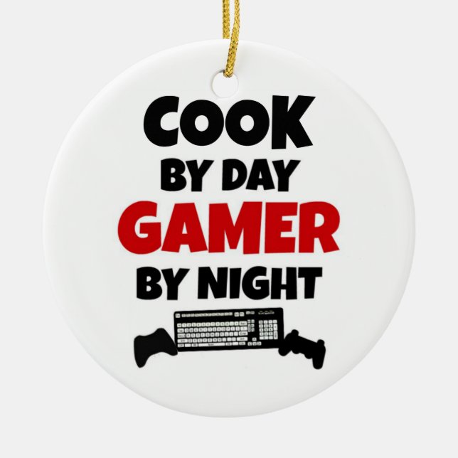 Kook per dag Gamer per natt Julgransprydnad Keramik (Framsidan)