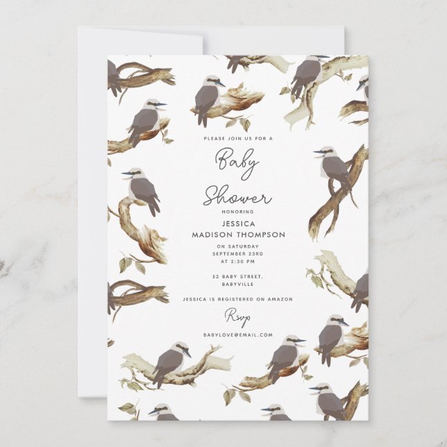 Kookaburra Australian Eucalyptus Baby Shower Inbjudningar (Framsida)