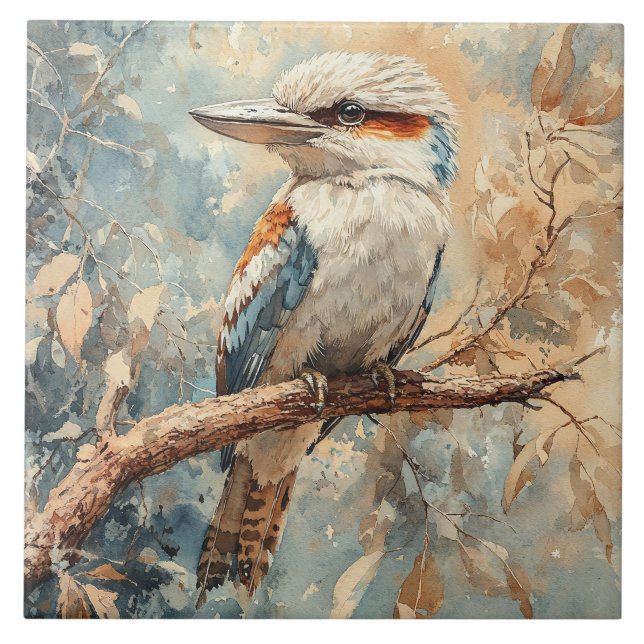 Kookaburra i ett träd akvarell kakelplatta (Framsidan)