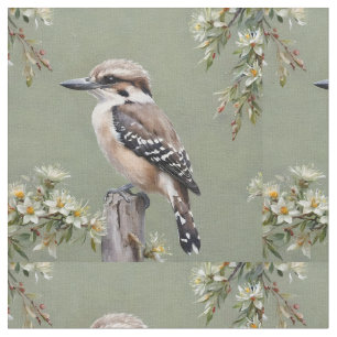 Kookaburra och Blommar Eucalyptus Tyg