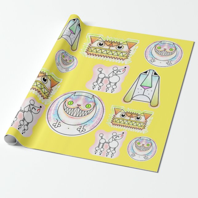 Kooky Cats och Odd Hundar Wrapping Papper Roll Presentpapper (Utrullad)