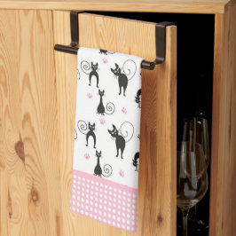 Kooky Svarta katter och Rosa Dots Kitchen Towel Kökshandduk
