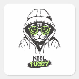 Kool Cat Sticker Fyrkantigt Klistermärke