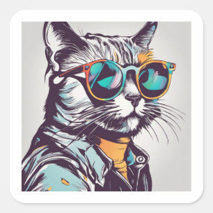 Kool Kat Fyrkantigt Klistermärke